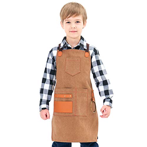 Product Cover NEOVIVA Heavy Duty Work Apron for Kid Boys with Pockets and Adjustable Cross-Back Straps, Durable Canvas Tool Apron for Son, Style Drew, Golden Rod