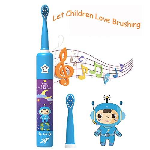 Product Cover Kids Electric Toothbrush Rechargeable USB Charging Powered Up to 30 Days, Smart Timer 3 Modes Waterproof Travel Sonic Toothbrushes 2 Brush Heads Soft Bristles Deep Clean As Dentist for Child Age 3+