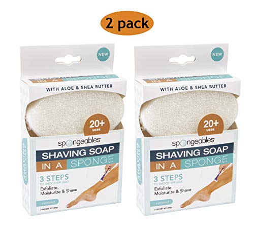 Product Cover Spongeables Shaving Soap In Sponge, Coconut Scent, Coconut, 20+ Uses, 2 oz, Pack of 2