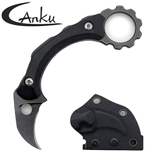 Product Cover Canku C1105 Fixed Blade Knife Tactical Knife D2 Blade, Stainless Steel Handle Knife Kydex Sheath, Karambit Claw Knife for Outdoor Hunting, Survival, Tactical,Adventure and EDC Tool (Black)