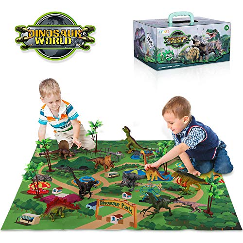 Product Cover TEMI Dinosaur Toy Figure w/ Activity Play Mat & Trees, Educational Realistic Dinosaur Playset to Create a Dino World Including T-Rex, Triceratops, Velociraptor, Perfect Gifts for Kids, Boys & Girls