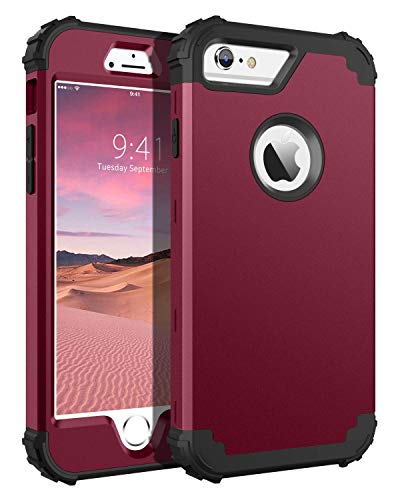 Product Cover iPhone 6S Plus Case, iPhone 6 Plus Case, BENTOBEN Heavy Duty Shockproof 3 in 1 Slim Hybrid Hard PC Soft Silicone Bumper Protective Phone Case Cover for iPhone 6S Plus/iPhone 6 Plus (5.5 Inch) Wine Red