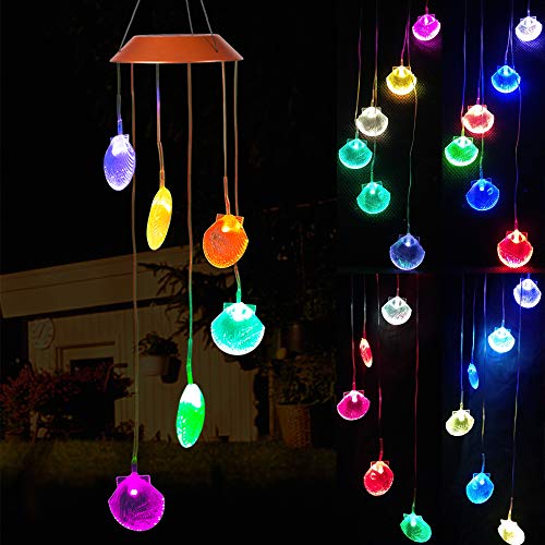 Product Cover xxschy LED Solar Seashell Wind Chimes Outdoor - Waterproof Solar Powered LED Changing Light Color 6 Shells Mobile Romantic Wind-Bell for Home, Party, Festival Decor, Night Garden Decoration