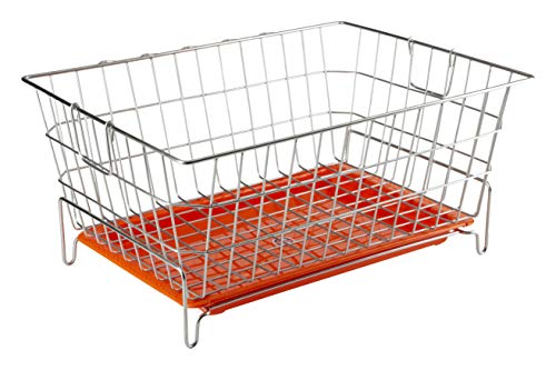Product Cover Embassy Dish Draining Basket/Kuda with Drip Tray, Rectangle, 53x42x25 cms (LxBxH), Size - Small (Pack of 1, Stainless Steel)