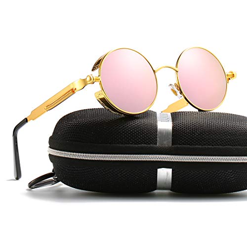 Product Cover Retro Round Gothic Circle Steampunk Polarized Sunglasses Metal Alloy Polarized Sun glasses for Men Women