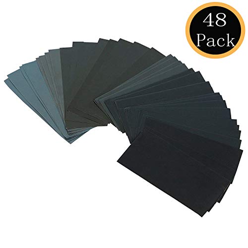 Product Cover 48PCS Sandpaper Assortment Block for Wood Metal Sanding, Wet Dry Sand Paper Variety Pack 120/240/320/400/600/800/1000/1200/1500/2000/2500/3000 Grit
