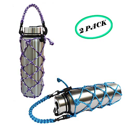 Product Cover VSPORTS Paracord Water Bottle Holders Carrier Sling Net Sleeve Pouch Bag with Handle for Hydro Flask Tumbler Hold 12 18 24 32 40 oz Stainless Steel or Plastic Insulated Bottle Flask Hiking - 2 Pack