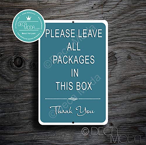 Product Cover Deca Moda Please Leave Packages in This Box Sign, Packages Sign, Deliveries Sign, Please Leave Packages Signs, 12 x 8 inches, Premium Grade Outdoor Signs, Rust and Fade Resistant (12 x 8 inches)
