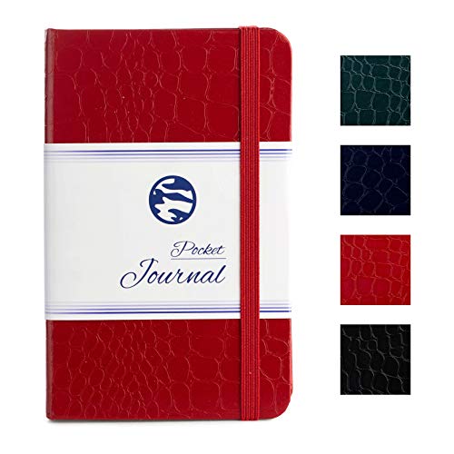 Product Cover Pocket Notebook | Journal 3.5 x 5.5 - Small/Mini Size - Hardcover Crocodile Faux Leather Textured - Premium Thick Acid-Free Ivory Paper - Lightly Ruled - by CAMOLEAF (Red)