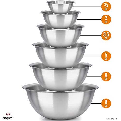 Product Cover mixing bowls - mixing bowl Set of 6 - stainless steel mixing bowls - Polished Mirror kitchen bowls - Set Includes ¾, 2, 3.5, 5, 6, 8 Quart - Ideal For Cooking & Serving - Easy to clean - Great gift