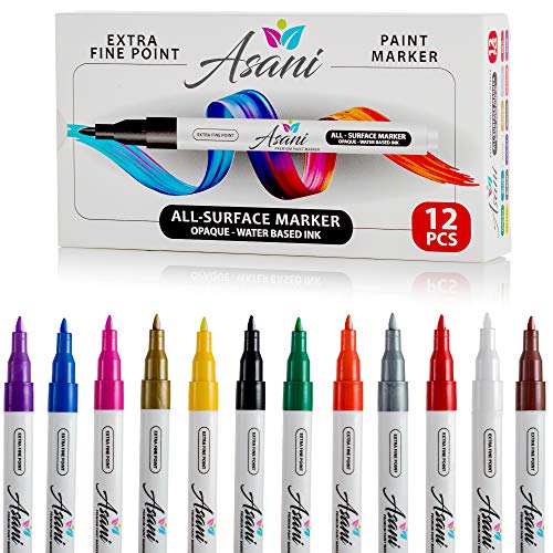 Product Cover Paint Pens Acrylic Markers Set (12-Color) | For Rock Painting, Glass, Wood, Porcelain, Ceramic, Fabric, Paper, Kindness Rocks, Mugs, Calligraphy and More | Extra Fine Tip | Unique Arts and Crafts