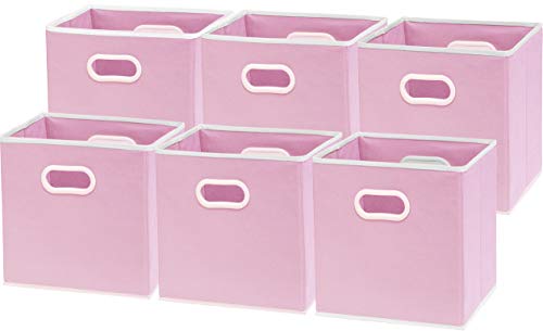 Product Cover 6 Pack - SimpleHouseware Cube Baskets with Handles, Pink (12-Inch Cube)