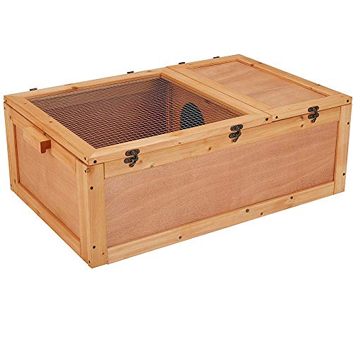 Product Cover unipaws Chinese Fir Wood Tortoise House, Turtle Habitat with Separate Table Stand for Small Animals, Torts Enclosure, Anti-Corrosion and Moisture Proof, Indoor and Outdoor Use Cage with Handle