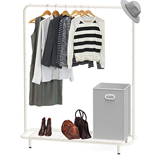 Product Cover Simple Houseware Industrial Pipe Clothing Garment Rack with Bottom Shelves, White