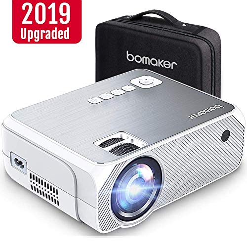 Product Cover Bomaker Mini Projector, Upgraded 4000 Lux with 50,000 Hrs, 1080P and 250'' Display Supported Portable HD LED Projector, Compatible with TV Stick, PS4, HDMI, VGA, TF, AV and USB, with Carrying Case