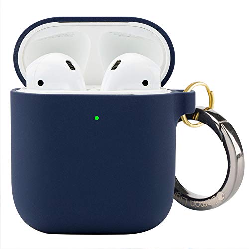 Product Cover DamonLight Premium Silicone Airpods Case with Carabiner[Front LED Visible][with no Hinge] Full Protective Cover Skin Compatible with Apple Airpods 1&2(Midnight Blue)