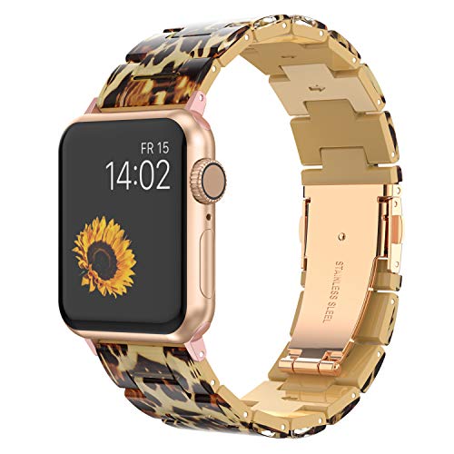 Product Cover Wearlizer Womens Leopard Strap Compatible with Apple Watch Bands 38mm 40mm for iWatch Lightweight Wristbands Dressy Replacement Exclusive Stylish Bracelet (Metal Buckle) Series 5 4 3 2 1 Sport Edition