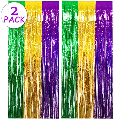 Product Cover 2Pack Mardi Gras Foil Fringe Curtains DIY Party Photo Background Backdrop Door Wall Decorations
