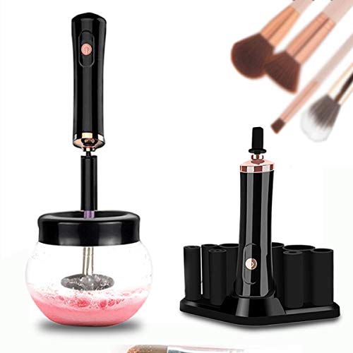 Product Cover E-Senior Makeup Brush Cleaner and Dryer Automatic Electronic Cosmetic Brush Cleaner Spinner with 8 Different Sizes Collars Perfect Gift for Girls(Black)