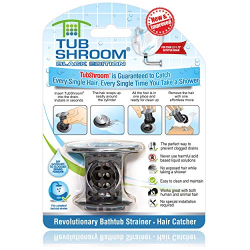 Product Cover TubShroom Chrome Edition Revolutionary Tub Drain Protector Hair Catcher, Strainer, Snare, Black