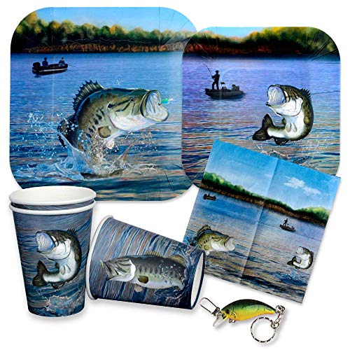 Product Cover Gone Fishing Party Supplies for 16 Guests - Paper Plates, Napkins, Cups