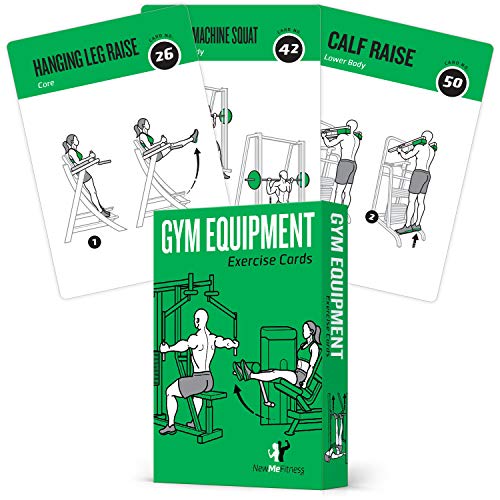 Product Cover Gym Equipment Exercise Cards, Set of 62 - Guided Workouts for Strength & Cardio :: Illustrated Fitness Cards with 50 Exercises, for Men & Women :: Large, Durable, Waterproof