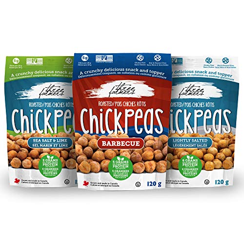 Product Cover Three Farmers Roasted Chickpea Variety 3 Pack - 3 x 4.2 oz g Bags - Lightly Salted, Barbecue, Sea Salt & Lime (Lightly Salted, Barbecue, Sea Salt & Lime, 3 Pack)