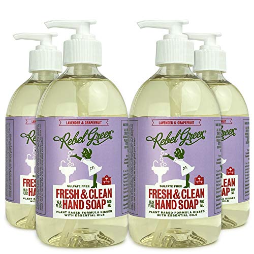 Product Cover Rebel Green Fresh and Clean Liquid Hand Soap, 4 Pack, Natural, Sulfate-Free, and Hypoallergenic Hand Soap - 16.9 Ounce Pump Bottles, Lavender and Grapefruit Scent