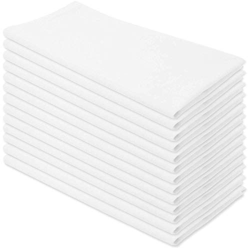 Product Cover Qualcosa Kitchen - White Cotton Dinner Napkins - Pack of 12 - Machine Washable - Soft & Comfortable - Expertly Tailored Edges - Durable Hotel Quality - Ideal for Events & Regular Home Use, 18x18 Inch