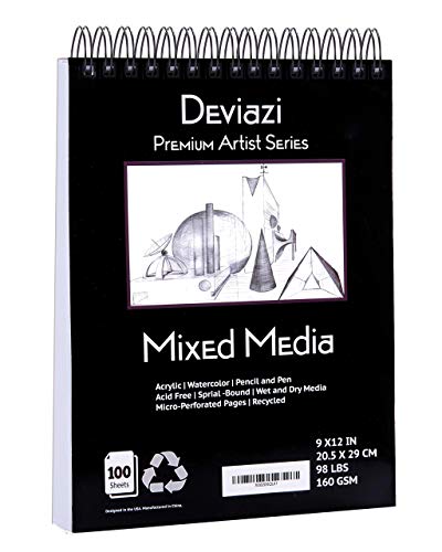 Product Cover Deviazi Mixed Media Sketchbook 100-Sheets Acrylic Art Pad, Sketch Book, Watercolor | Drawing Pad, Acid-Free Paper for Drawing Paper, Painting, Sketching | Spiral Bound Sketchbook | Coloring Book