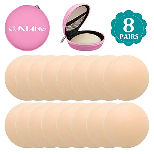 Product Cover QUXIANG 8 Pairs Pasties Women Nipple Covers Reusable Adhesive Silicone Nippleless Covers (8 Round)