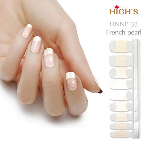 Product Cover HIGH'S Glitter Series French Nail Wraps Decals Art Transfer Sticker Manicure DIY Full Nail Polish Patch Strips for Wedding, Party, Shopping, Travelling, 18pcs (French Pearl)