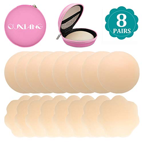 Product Cover QUXIANG 8 Pairs Pasties Women Nipple Covers Reusable Adhesive Silicone Nippleless Covers (4 Round+4 Flower)