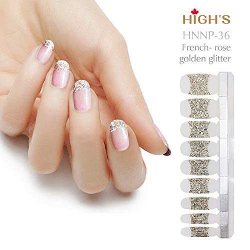Product Cover HIGH'S Glitter Series French Nail Wraps Decals Art Transfer Sticker Manicure DIY Full Nail Polish Patch Strips for Wedding, Party, Shopping, Travelling, 18pcs