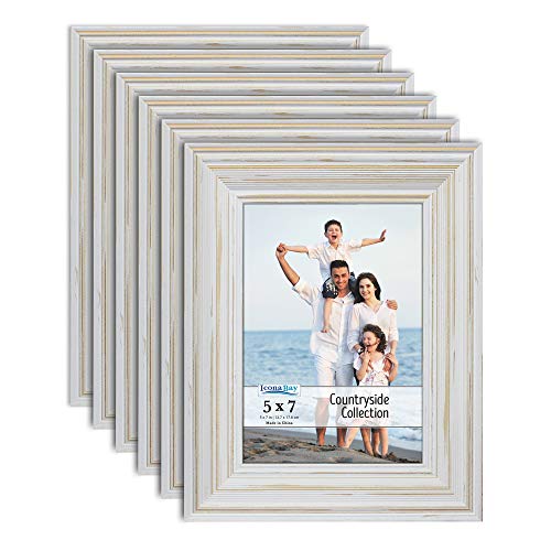 Product Cover Icona Bay 5x7 Picture Frames (6 Pack, Creamy White), Picture Frame Set, Wall Mount or Table Top, Set of 6 Countryside Collection