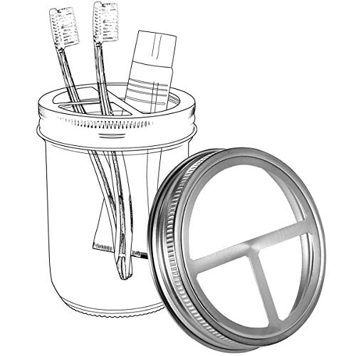 Product Cover [Wide Mouth] Mason Jar Toothbrush/Toothpaste Holder Lid - Rustproof 304 Stainless Steel - for Pint. Ball Mason Jar or 16oz Wide Mouth Jar - Brushed Nickel Bathroom Accessories (Jars not Included)