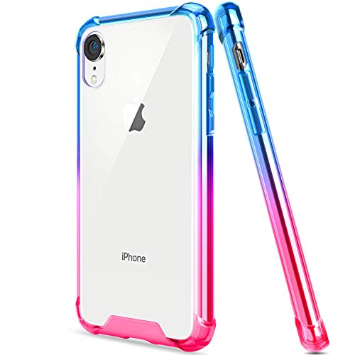 Product Cover SALAWAT Compatible iPhone Xr Case, Clear iPhone Xr Case Cute Anti Scratch Slim Phone Case Cover Reinforced Corners TPU Bumper Shockproof Protective Case for iPhone Xr 6.1inch 2018 (Blue Pink)