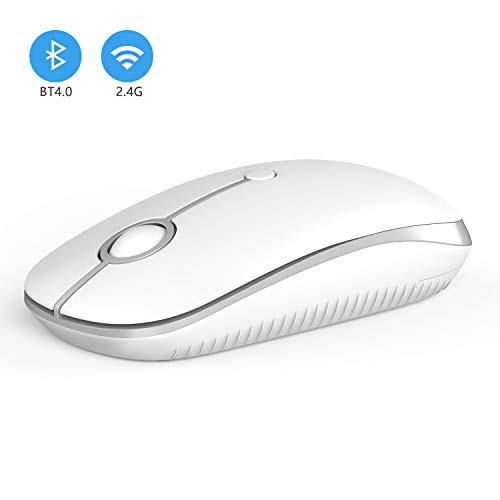 Product Cover 2.4GHz Wireless Bluetooth Mouse, Jelly Comb Dual Mode Slim Wireless Mouse with 2400 DPI Compatible for PC, Laptop, Mac, Android, Windows (Silver and White)