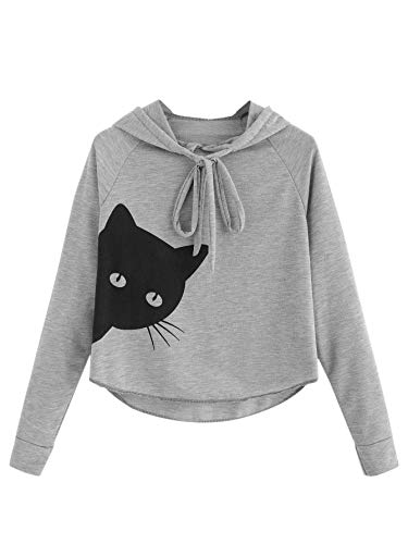 Product Cover SweatyRocks Women's Casual Long Sleeve Cat Printed Pullover Hoodie Sweatshirt