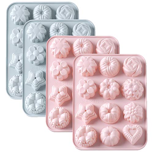 Product Cover WARMWIND Silicone Flower Molds,Food Grade Cake,Candy,Jelly,Chocolate Molds,Non-Stick Cupcake Baking Molds for Party,Dishwasher Safe(Set of 4)