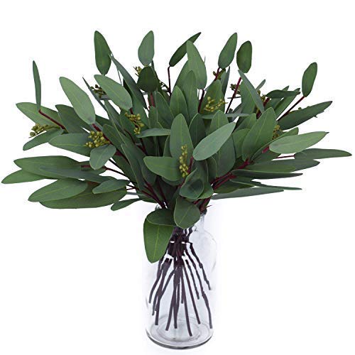 Product Cover Woooow Artificial Eucalyptus Long Oval Leaf Stem Eucalyptus Spray Artificial Greenery Leaves for Wedding Greenery Holiday Greens Decor(8 Pack)