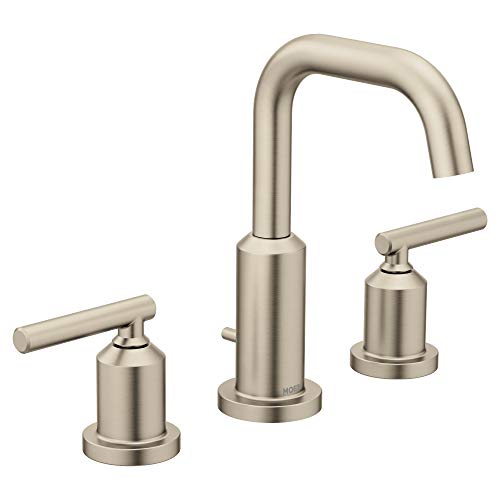 Product Cover Moen T6142BN Gibson Two-Handle 8-Inch Widespread High Arc Modern Bathroom Sink Faucet, Valve Required, Brushed Nickel