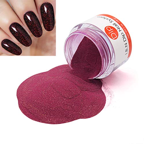 Product Cover Dark Red Glitter Nail Dipping Powder 1 Ounce/28g (added vitamin) I.B.N Dip Powder Colors, No UV LED Lamp Required (DIP 052)