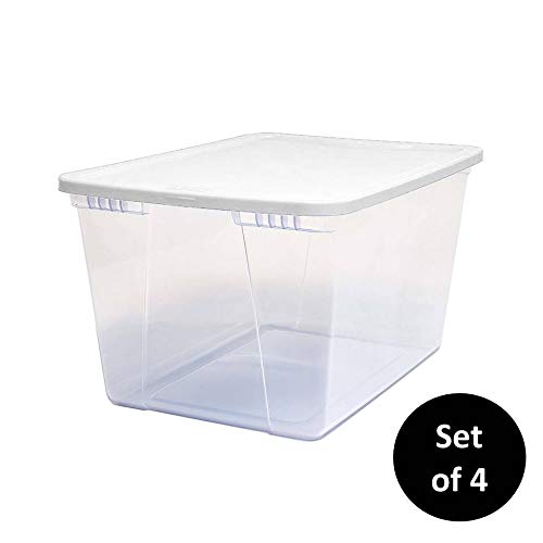 Product Cover HOMZ Snaplock Clear Storage Bin with Lid, X Large-56 Quart (Set of 4), White, 4 Sets