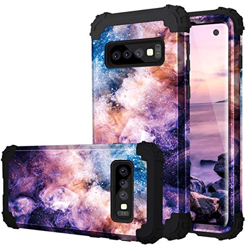 Product Cover Fingic Samsung Galaxy S10 Case, S10 Case Heavy Duty Protection Shockproof Silicone Rubber Hard Plastic Hybrid 3 in 1 Case Bumper Full Body Protective Cover for Samsung Galaxy S10 2019 - Nebula Black