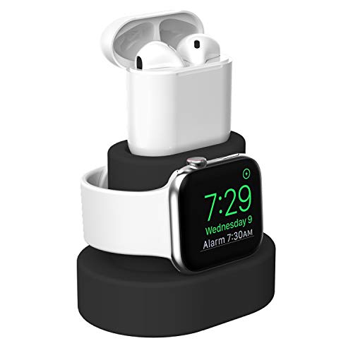 Product Cover Moretek Charger Stand for Apple Watch 38mm 42mm 40mm 44mm iWatch Series 1 2 3 4 5 Apple Watch Charging Stand Holder, AirPods Accessory Charger Dock (Black)