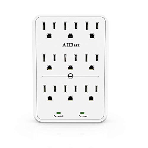 Product Cover Surge Protector, AHRISE 9-Outlet Extender Wall Plug, 3 Prong Outlets, Power Adapter Splitter with 2100 Joules, Easy Install, White