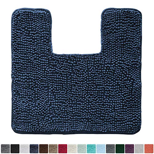 Product Cover Gorilla Grip Original Shaggy Chenille Square U-Shape Contoured Mat for Base of Toilet, 22.5x19.5 Size, Machine Wash and Dry, Soft Plush Absorbent Contour Carpet Mats for Bathroom Toilets, Navy Blue