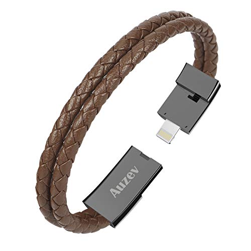 Product Cover Auzev Charging Bracelets Cable Data Charger Cord Fashion Double Braided Leather Wrist Line (Brown M（7.2