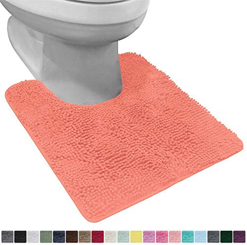 Product Cover Gorilla Grip Original Shaggy Chenille Oval U-Shape Contoured Mat for Base of Toilet, 22.5x19.5 Size, Machine Wash and Dry, Soft Plush Absorbent Contour Carpet Mats for Bathroom Toilets, Coral